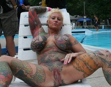 Tattoed old woman huge big